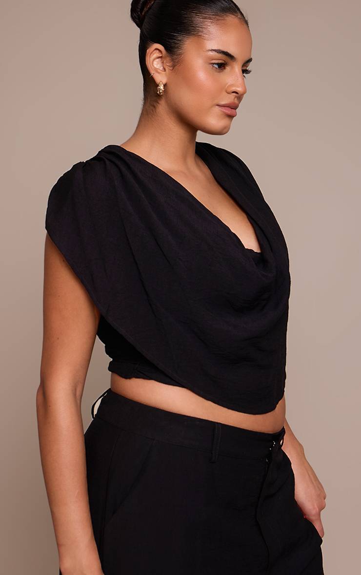 Noir Top Grande Taille Tissé À Épaules Froncées Et Col Bénitier