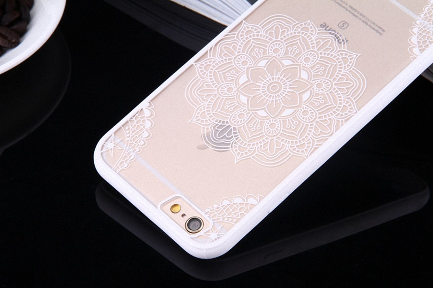 Apple iPhone 6s Plus Handy Hülle Mandala Case Motiv Indianische Spitze Weiß Neu