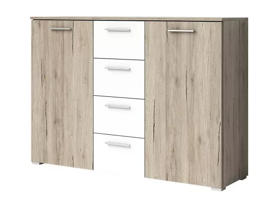 Chambre à coucher EOS : Armoire, Lit 160x200, commode, chevets. Couleur chêne clair et blanc