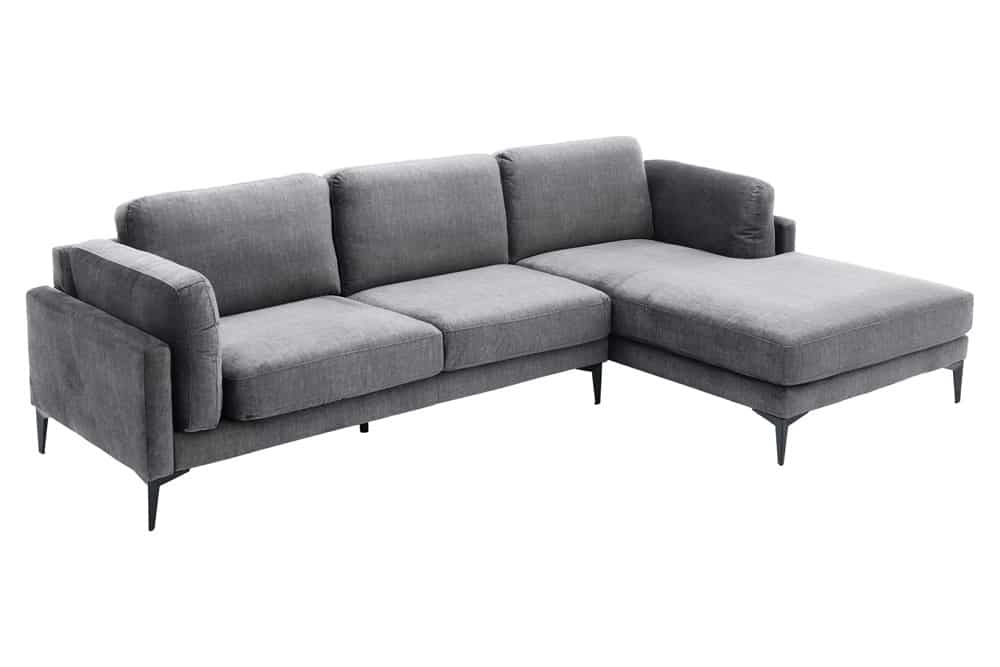 Design Ecksofa MANHATTAN 295cm dunkelgrau Samt Federkern 3-Sitzer Metallfüße