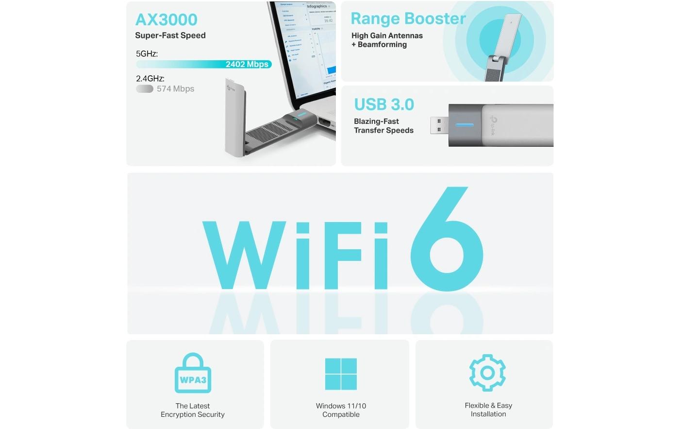 WLAN-AX USB-Adapter Archer TX50UHAX3000 Drahtloser USB-Adapter mit hoher Verstärkung