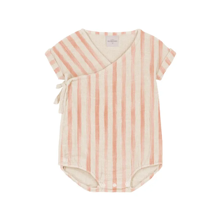 Studio Bohème Barboteuse Nuage Rayée | Vieux Rose