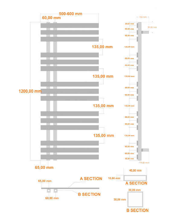 Eastbrook Hurley radiator 120 x 60cm 675 watt grijs