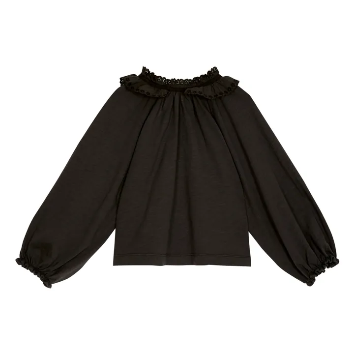 Emile et Ida Blouse Coton Bio Flamé Brodée | Gris anthracite