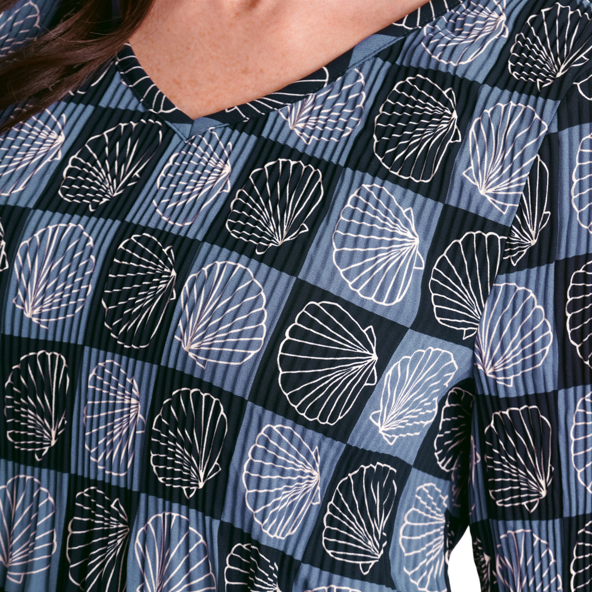 Gina Benotti Damen Plissee-Bluse mit Muschel-Motiven dunkelblau