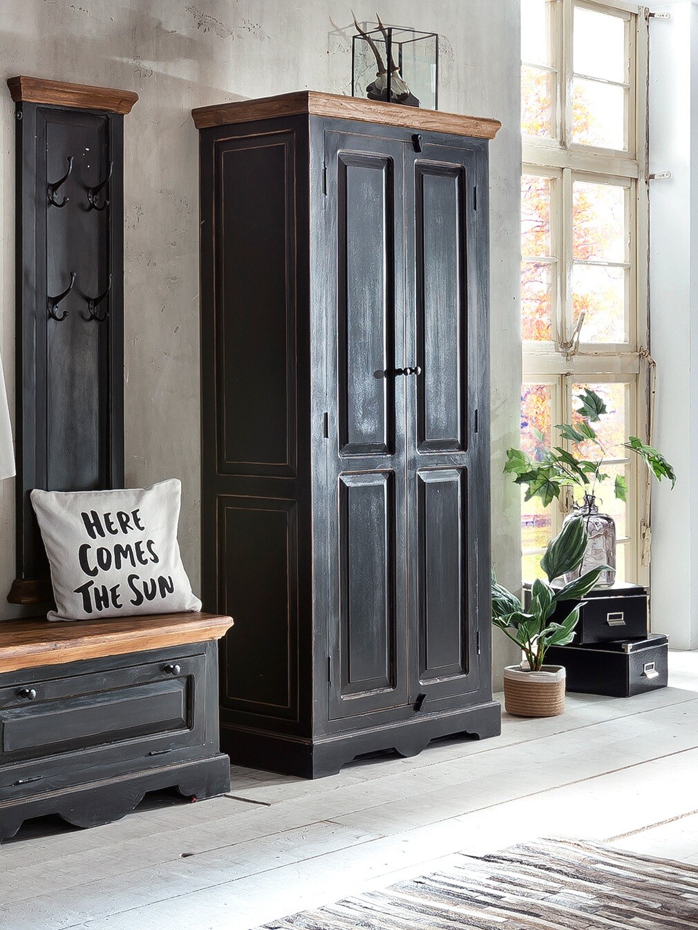 Garderobenpaneel Corsica Mangoholz Haken Wandgarderobe Flur Garderobe Wandpaneel