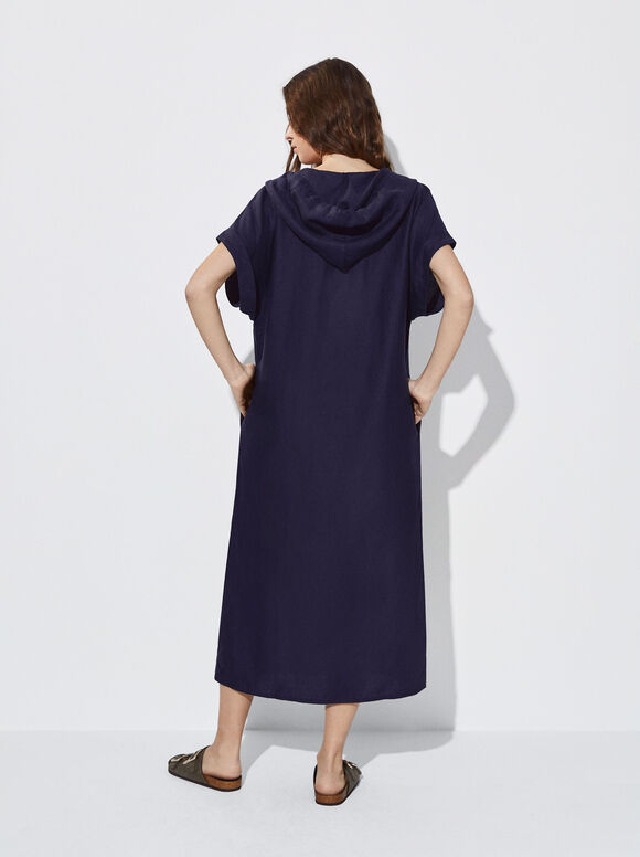 Vestido de linho com capuz - Azul