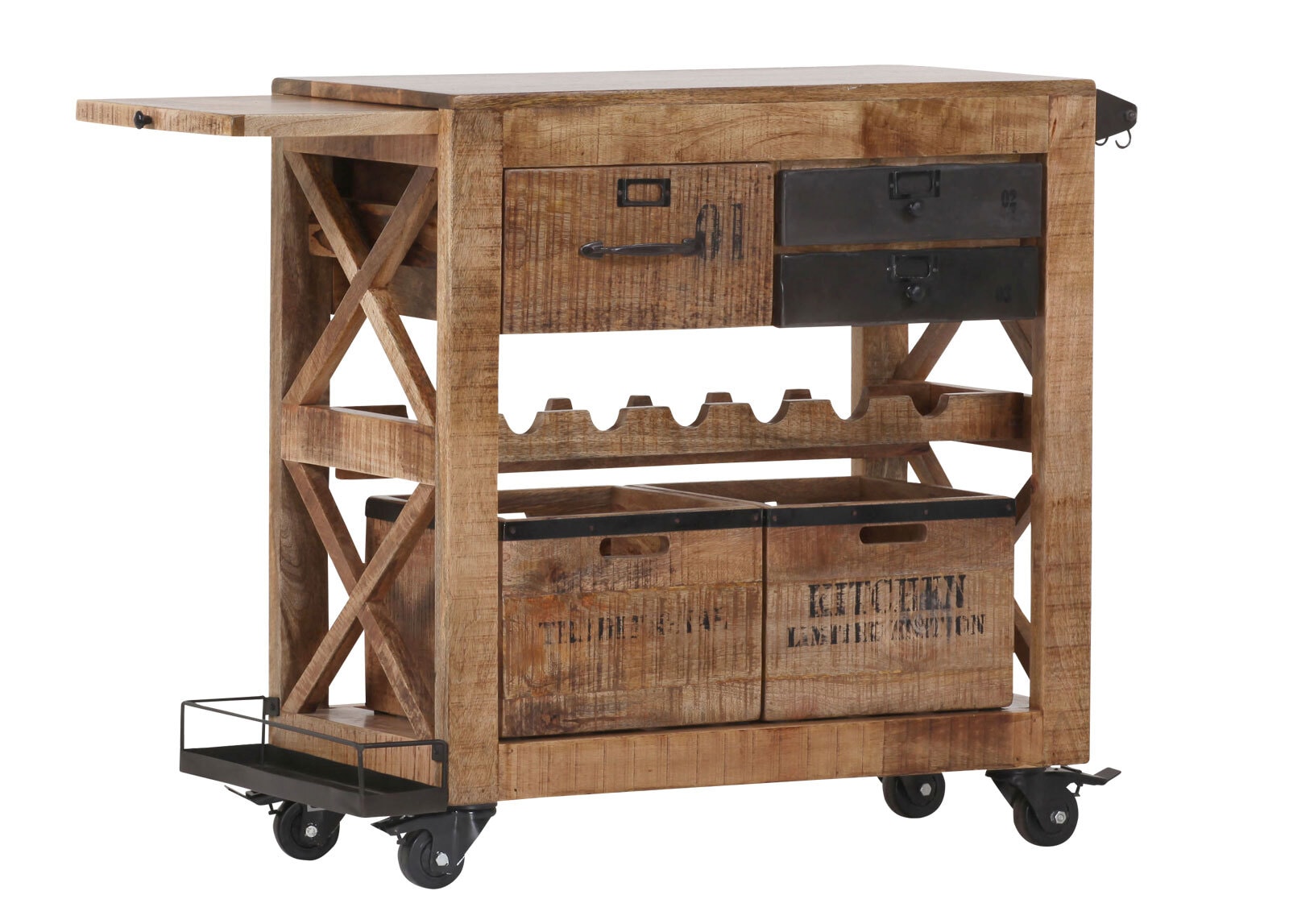Servierwagen Warehouse 97x85x43 cm Mango massiv