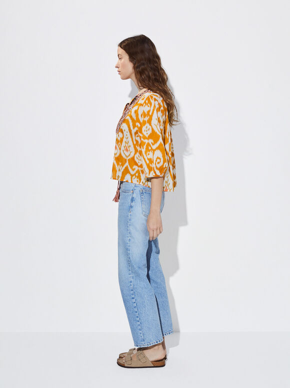 Camisa de algodão bordada - Multicolorida