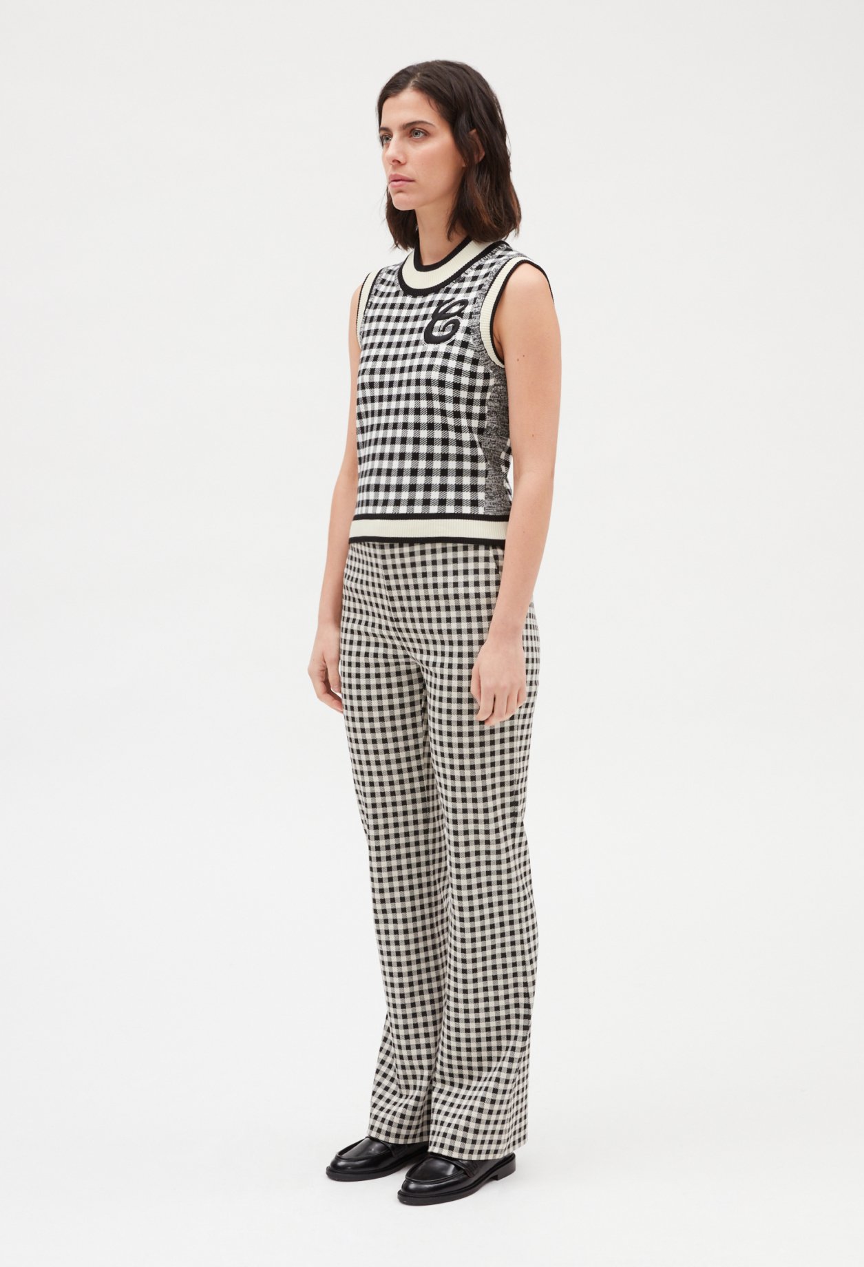 Pull sans manches carreaux bicolore