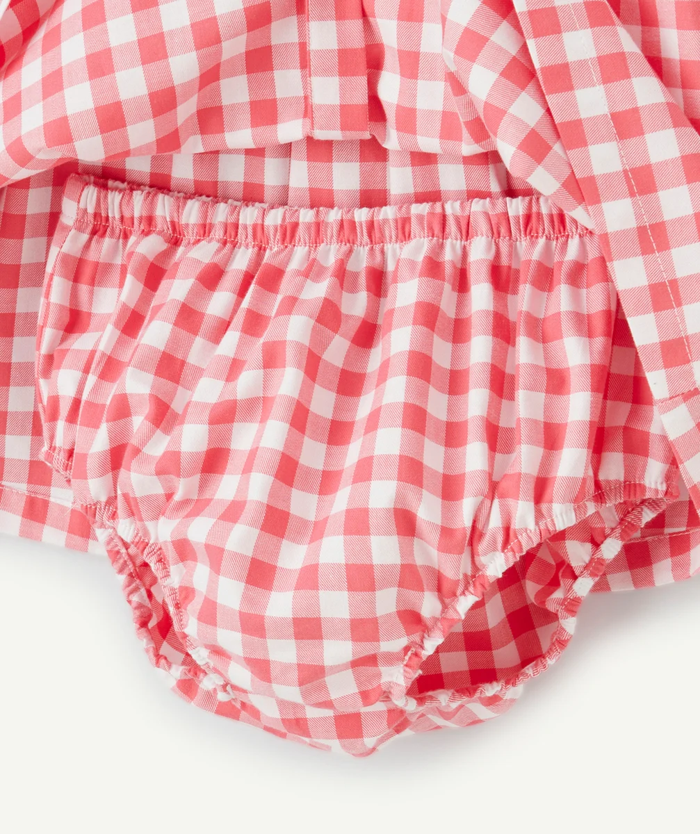 robe bébé fille en coton imprimé à carreaux rose et blanc