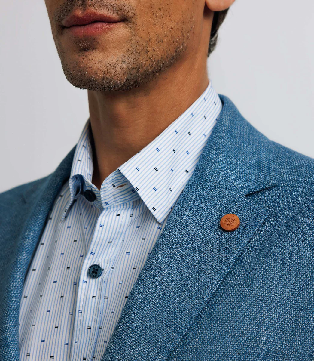Veste bleue en lin à coudières