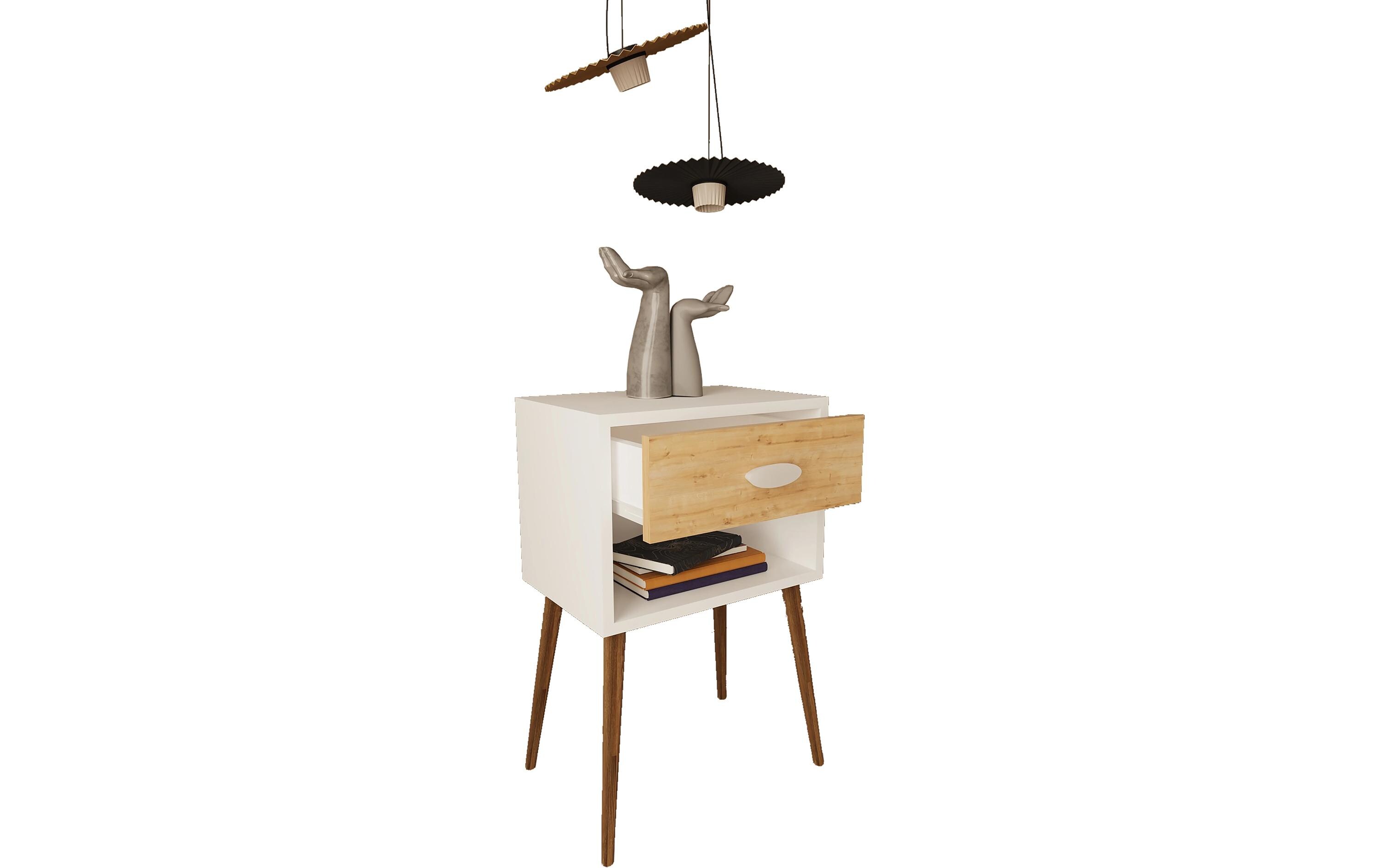 Nachttisch Singol XL 45 x 70 cm, Weiss/Honig-EicheNachtschrank im Retro-Design