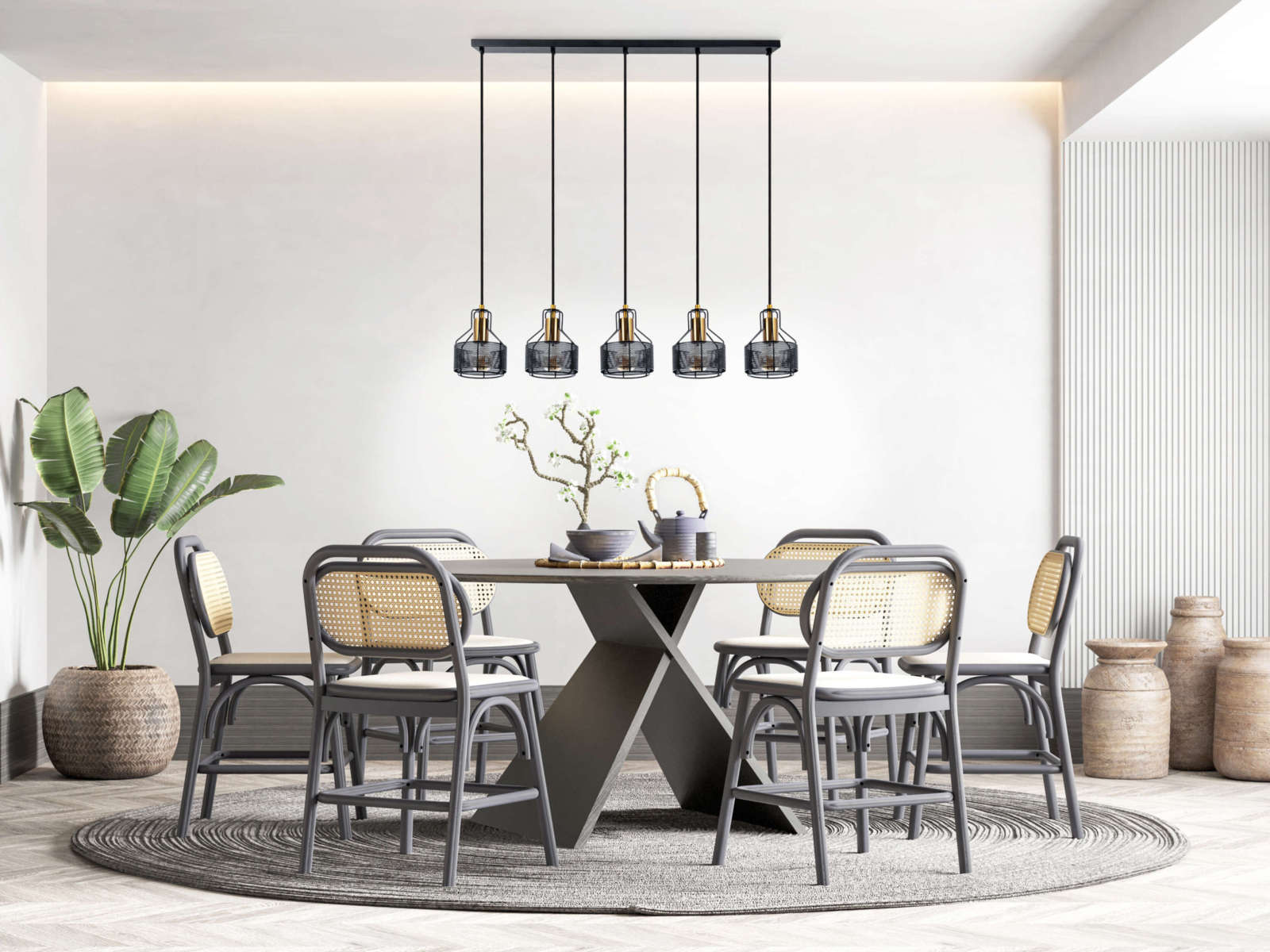Pendelleuchte FORO - schwarz-gold - 96 cm breit