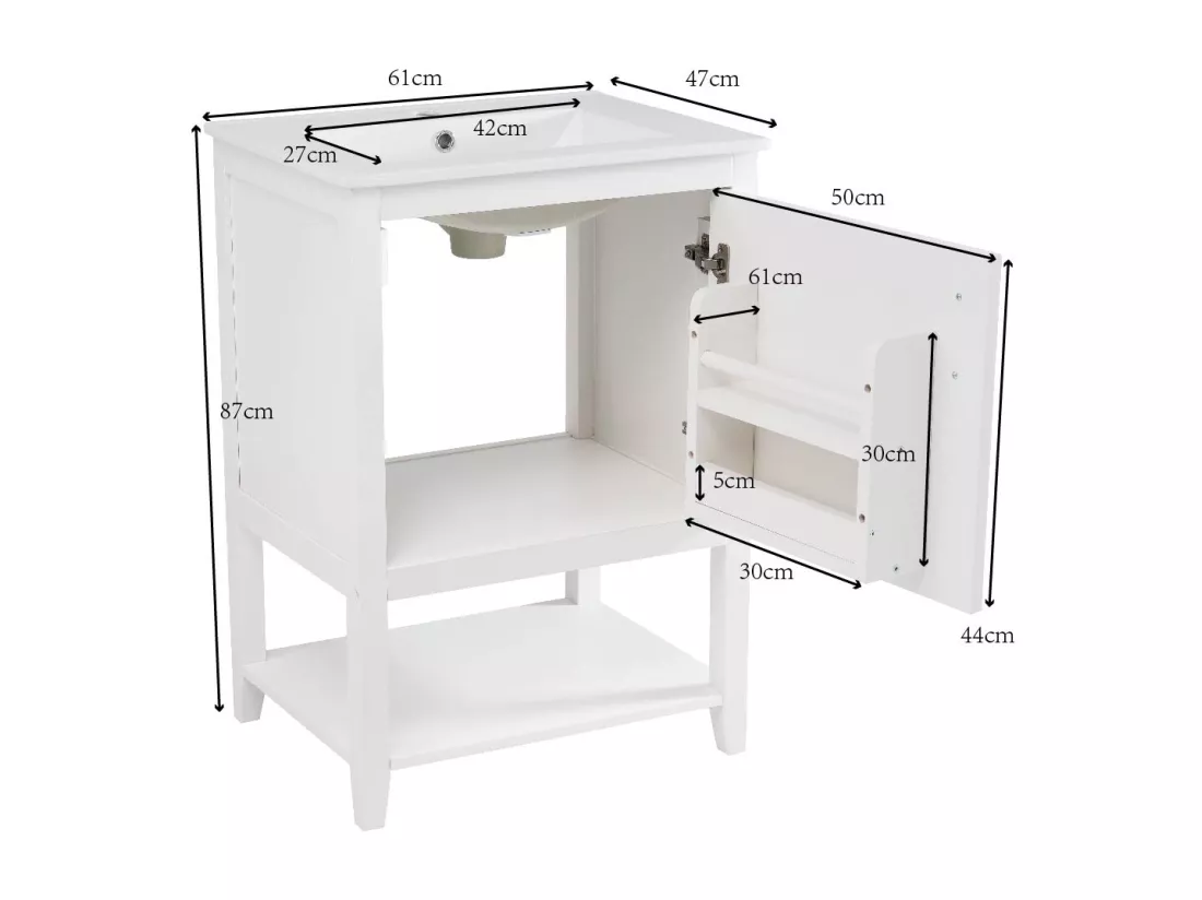 Meuble de salle de bain avec vasque en céramique - avec rangements - Blanc(robinet non inclus)