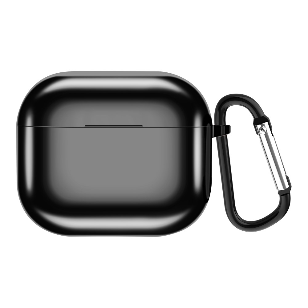 AirPods (3. Generation) Gummi Schutzhülle Abdeckung mit Karabinerhaken Metallic Look - Schwarz