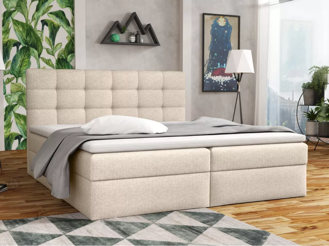 LIT BOXSPRING avec coffre de lit Glame 140x200 cm, Lux 01 (Crème)