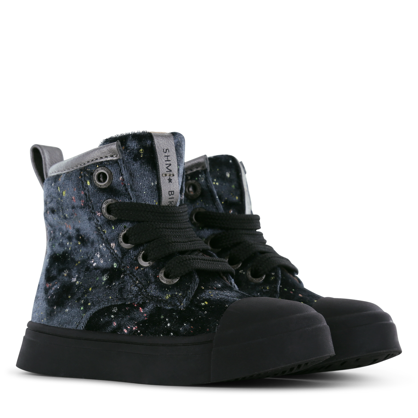 Shoesme blauwe veterboot met stipjes Microfiber leer, Microfiber velvet | S