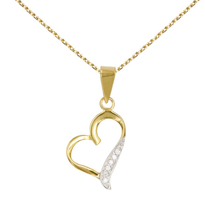 Collier - Pendentif Or Jaune Coeur Serti de Zirconiums - Chaine Dorée