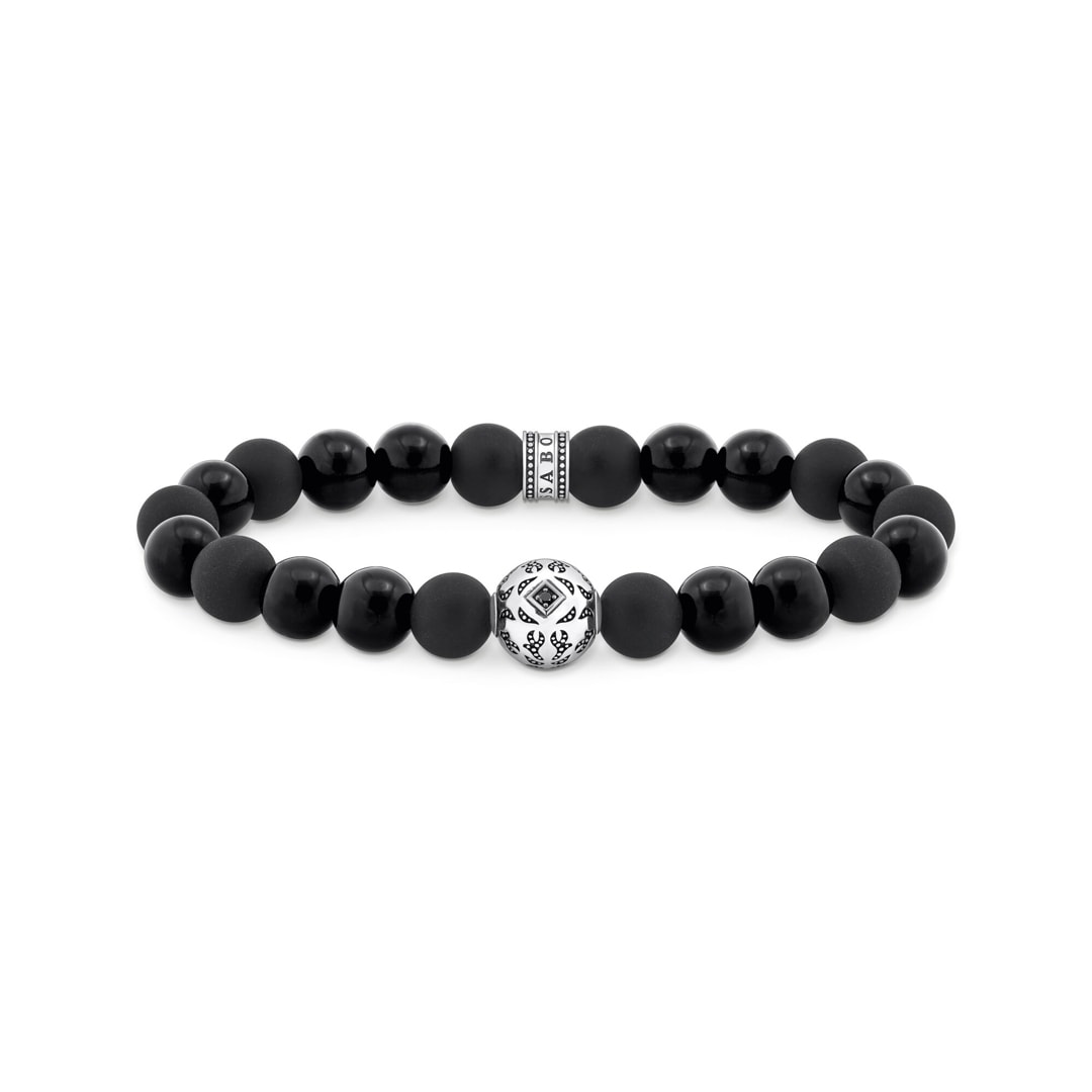 Thomas Sabo Rebel Wolf Beads-Armband aus Obsidian Silber geschwärzt