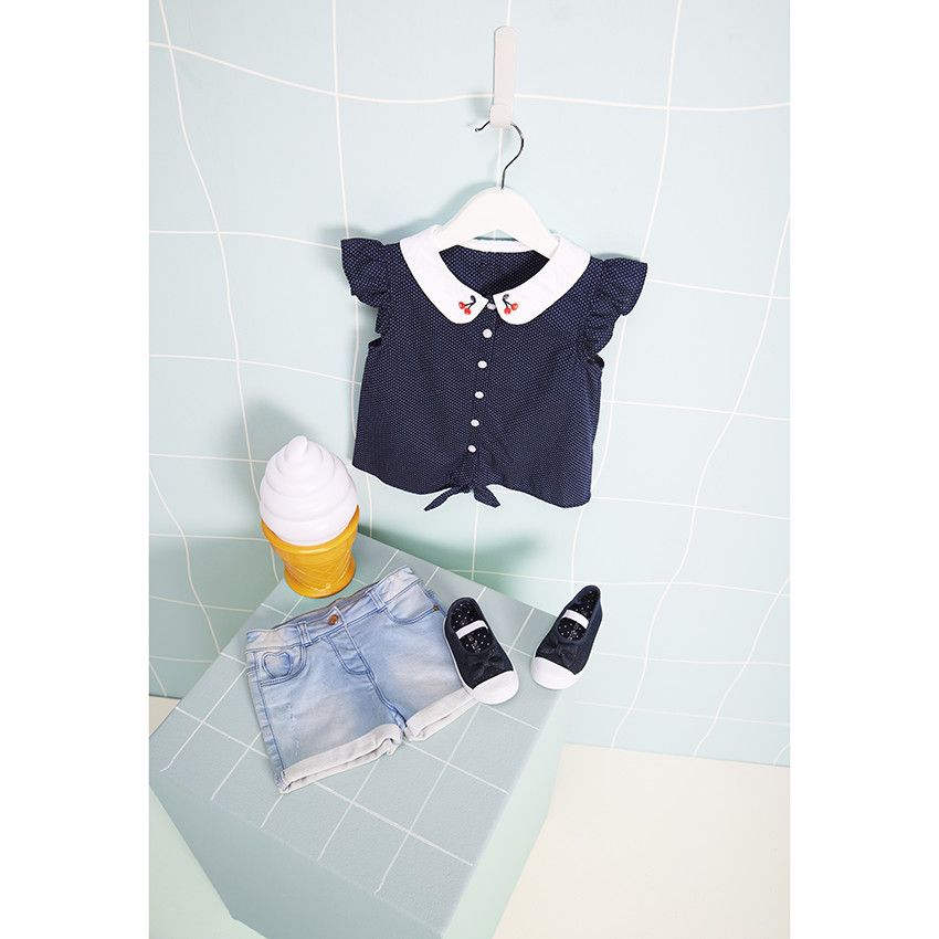 Short en jean avec patch forme coeur - Bleu