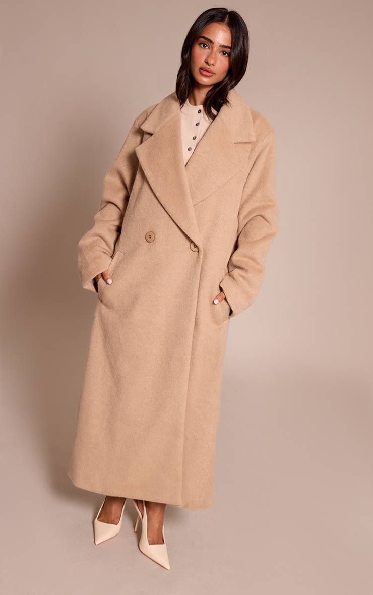 Gris Pierre Manteau Long En Laine Brossée Petite