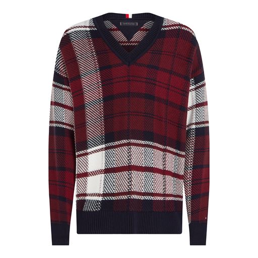 Tommy Hilfiger Check Texture Striktrøje, Deep Rouge Multi, XXL