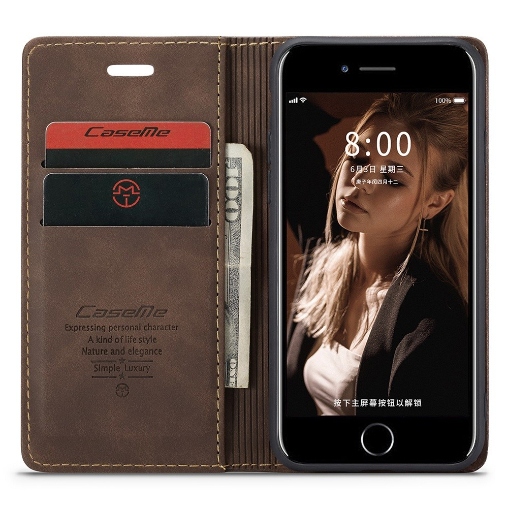 iPhone SE (2022/2020) / 8 / 7 / 6S Leder Tasche Flip Wallet Etui mit Kartenfächern - Dunkelbraun