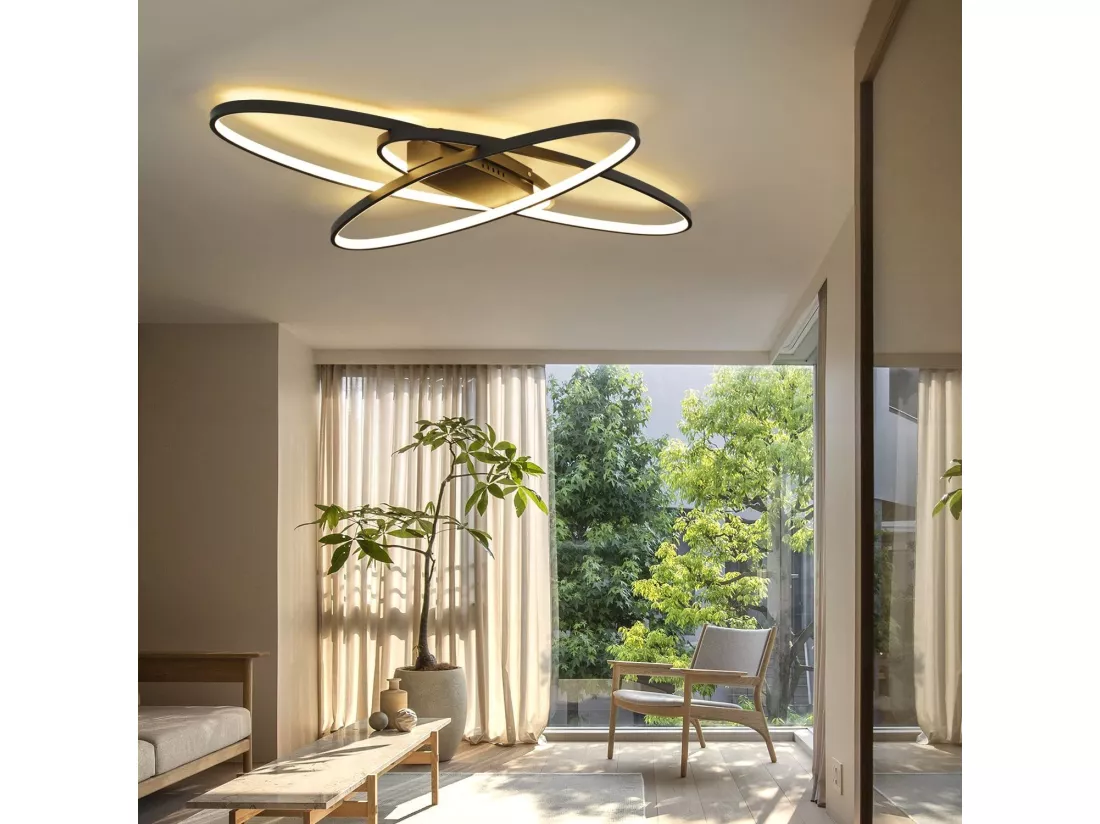 NETTLIFE Plafonnier LED Noir 75 W à intensité variable avec télécommande Intérieur Moderne pour Salon Chambre Cuisine Salle à Manger et Bureau