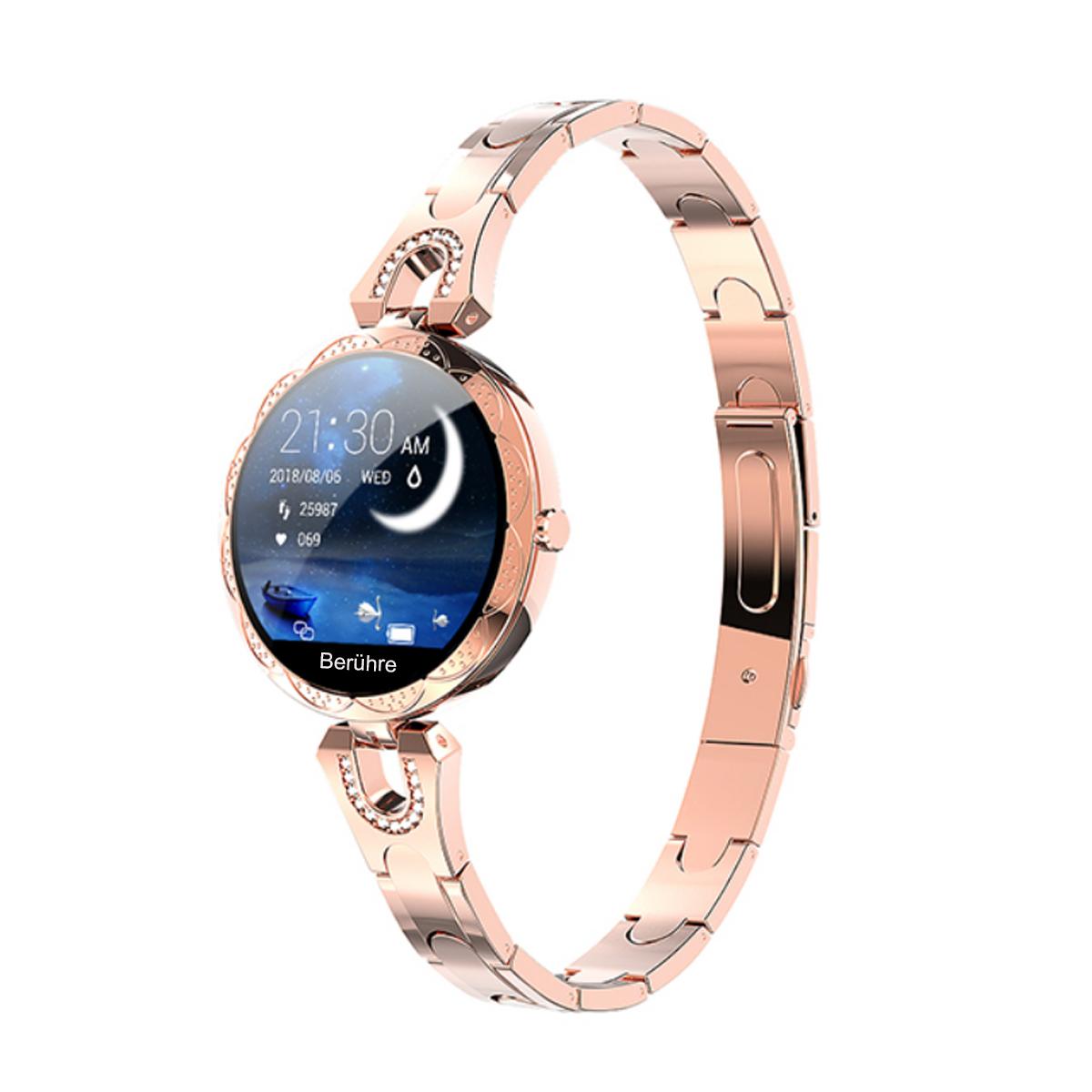 TPFNet Damen Smart Watch / Fitness Tracker IP67 - Edelstahl Armband - Android & IOS - Gold