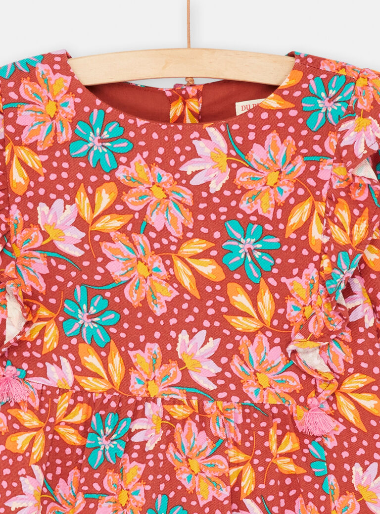 Robe fond marron imprimé fleuri pour fille