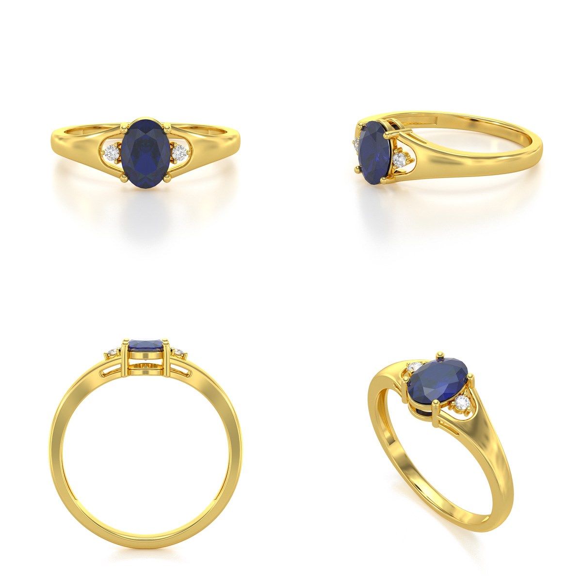 Bague ADEN Or 585 Jaune Saphir et diamants 1.382grs
