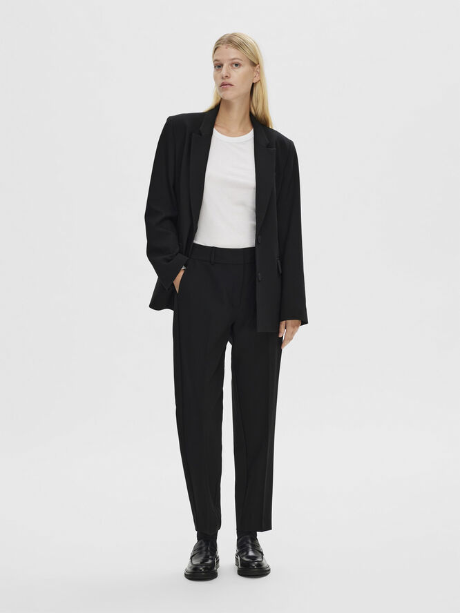 Selected Femme SLFRITA-RIA MW CROPPED PANT BLACK N Sort
