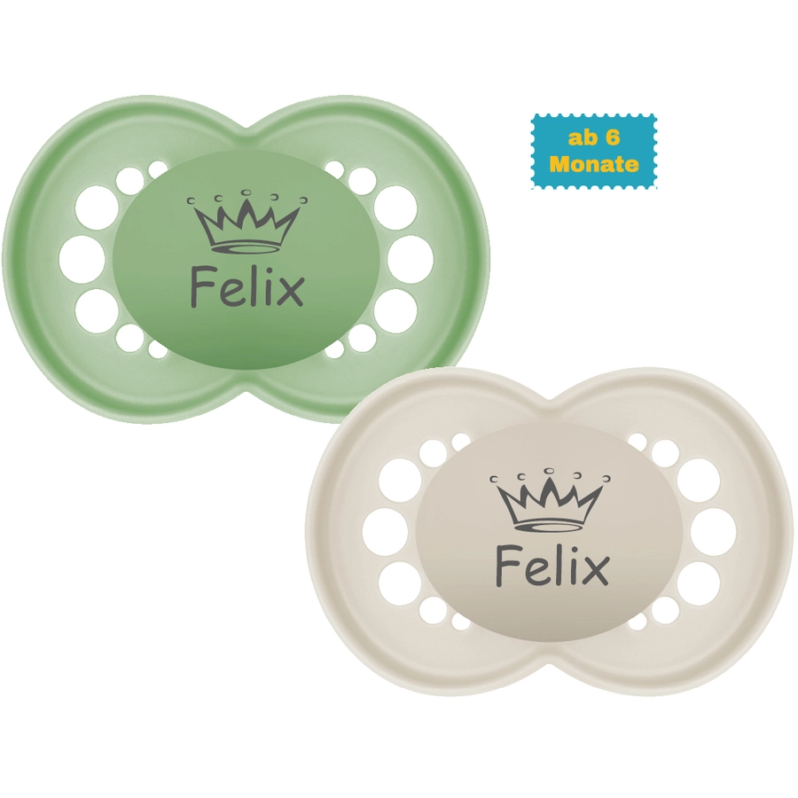 Schnullireich Schnuller mit Namen  Namensschnuller MAM Pure Krone – 2er Set (Unisex) Grün