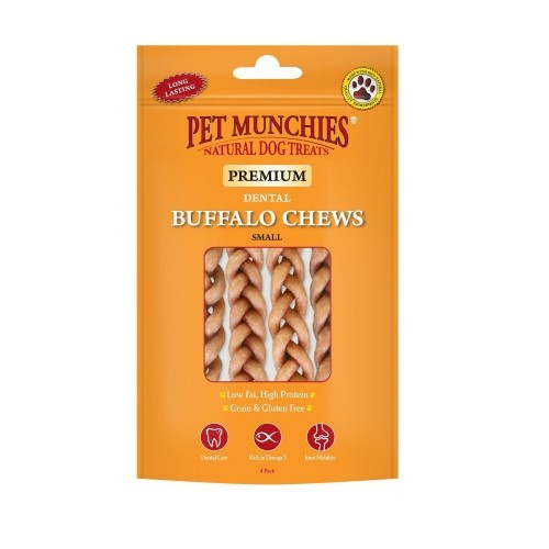Petisco dental pequeno sabor búfalo para cães.