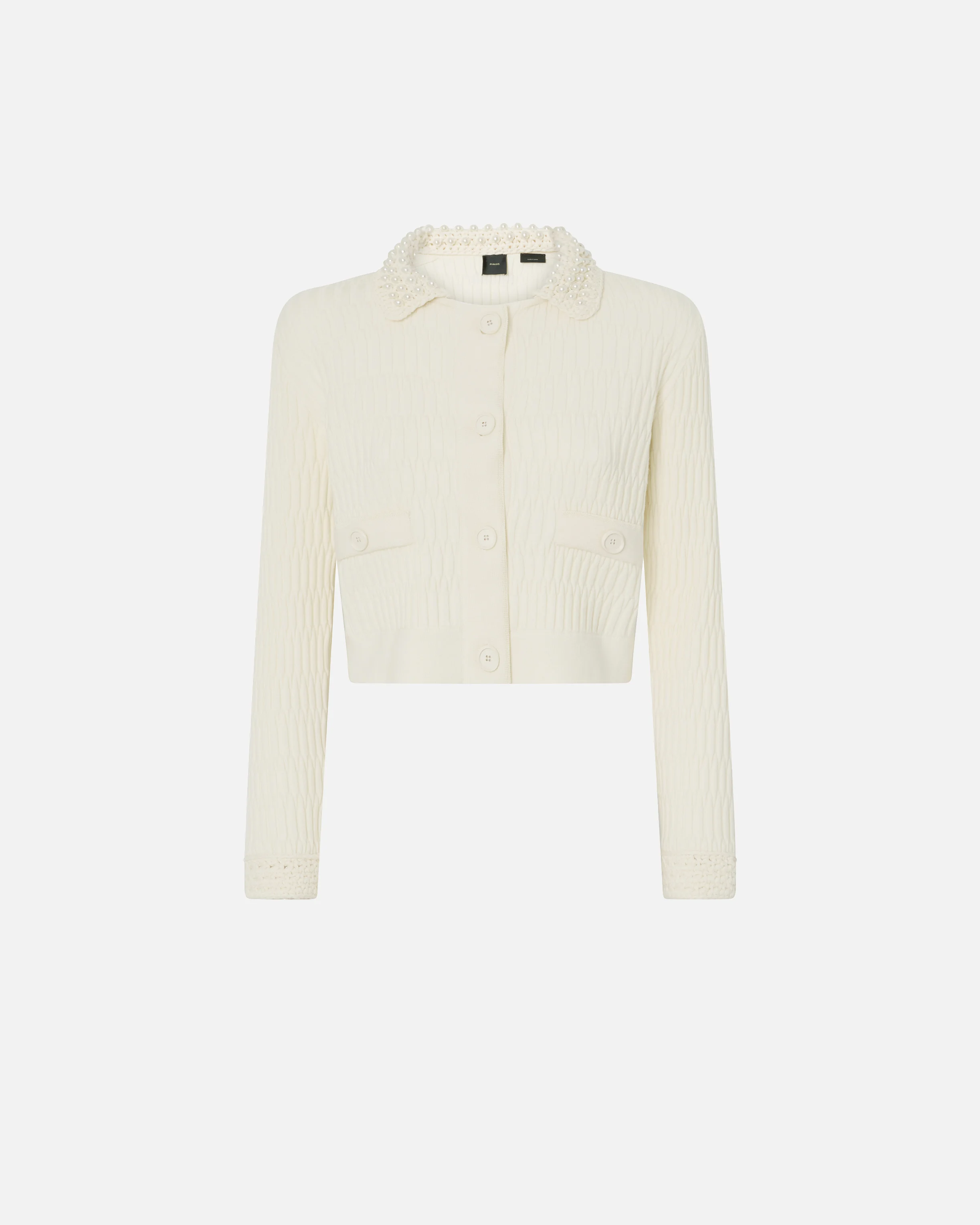 Veste courte avec col en crochet à perles | Blanc