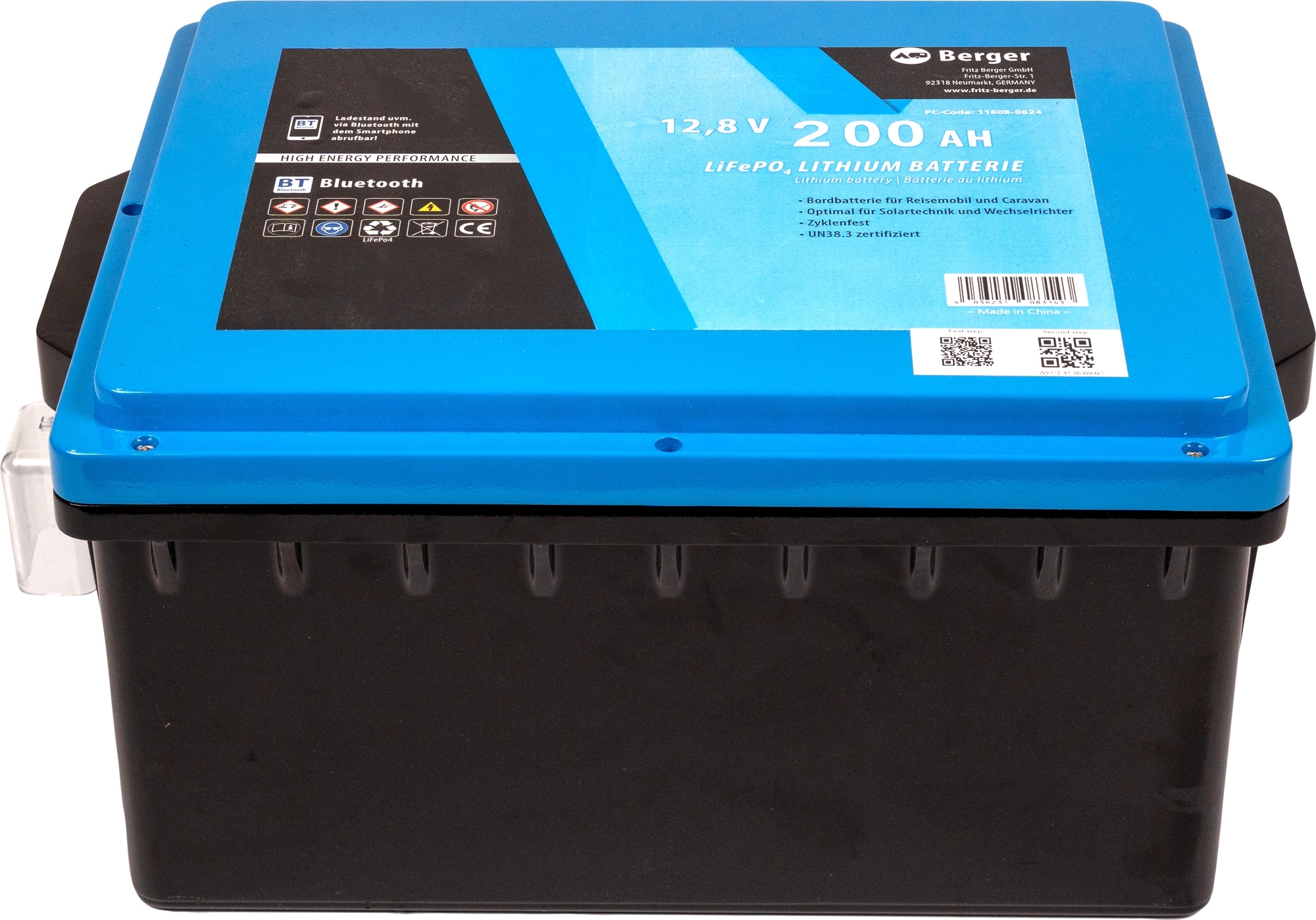 Berger LiFePO4 Lithium Untersitz-Batterie  Pro 200 Ah 12V mit Bluetooth & Heizung