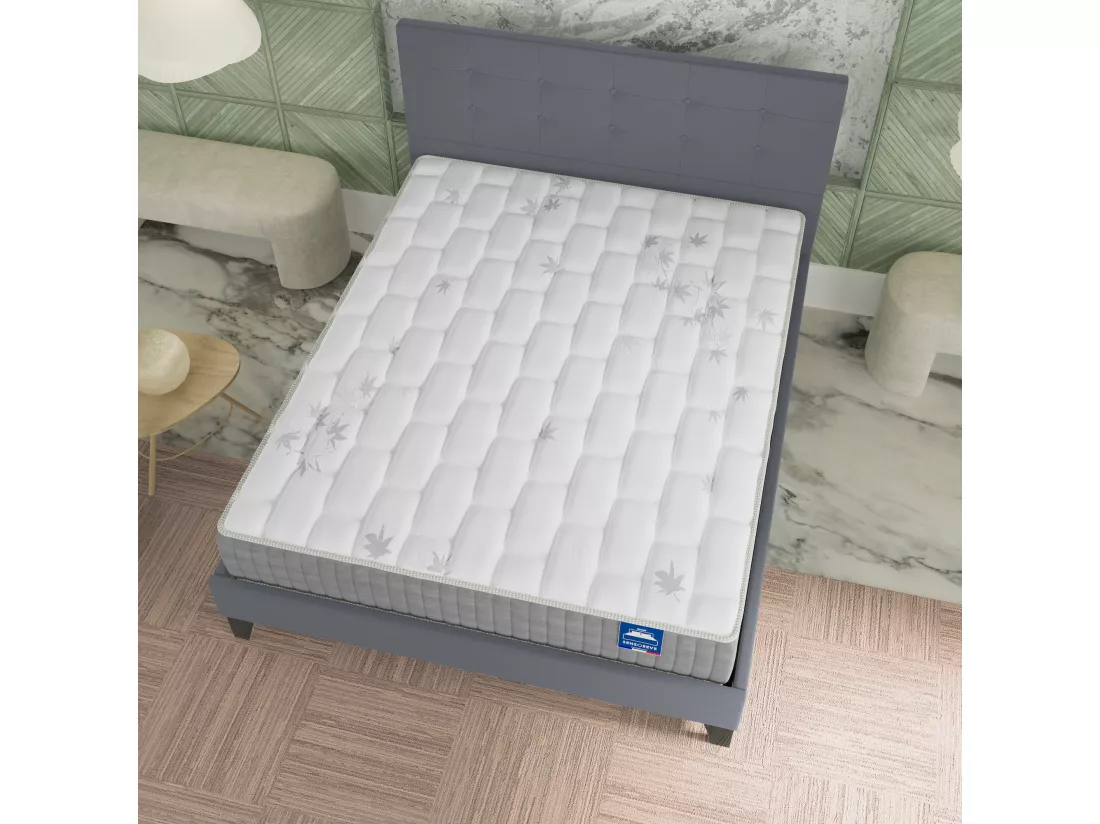 Ensemble Matelas + lit avec tête de lit 140x190 cm ép. 25cm à mémoire de forme