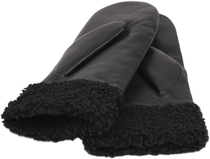 Lovelies MATERA - FEMININE LEATHER MITTENS W/ CURLY SHEARLING Black