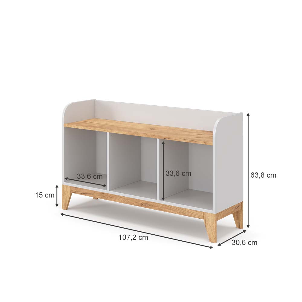 VitaliSpa Sitzbank Malia 107x64cm weiß, Bank für Kinderzimmer, 3 große Fächer