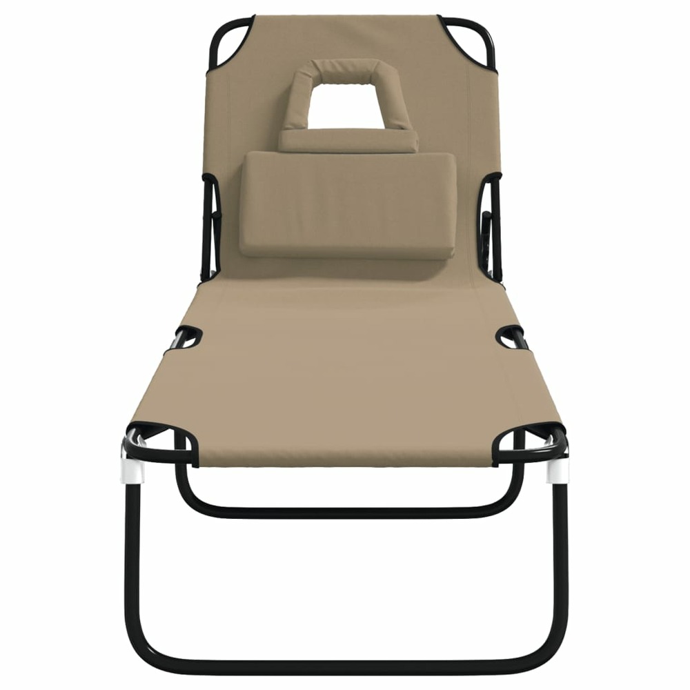 Chaise longue pliante taupe tissu oxford acier enduit de poudre