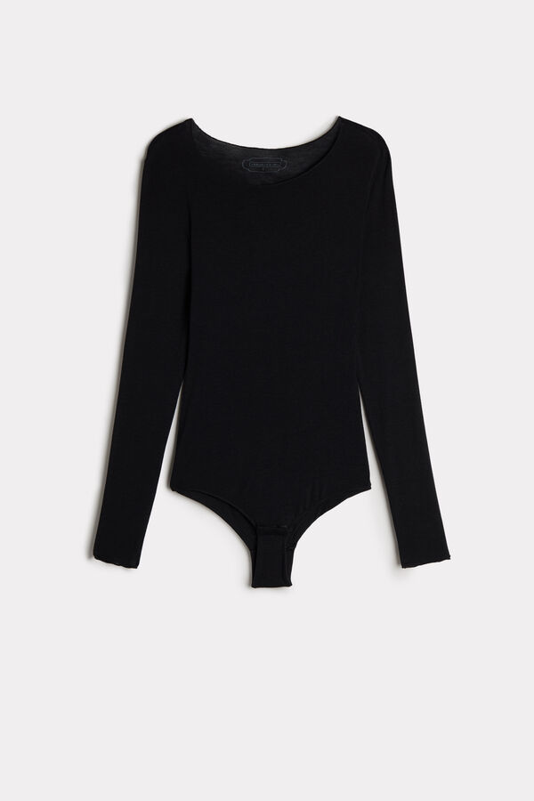 Body ultraleve de manga comprida em modal e cashmere