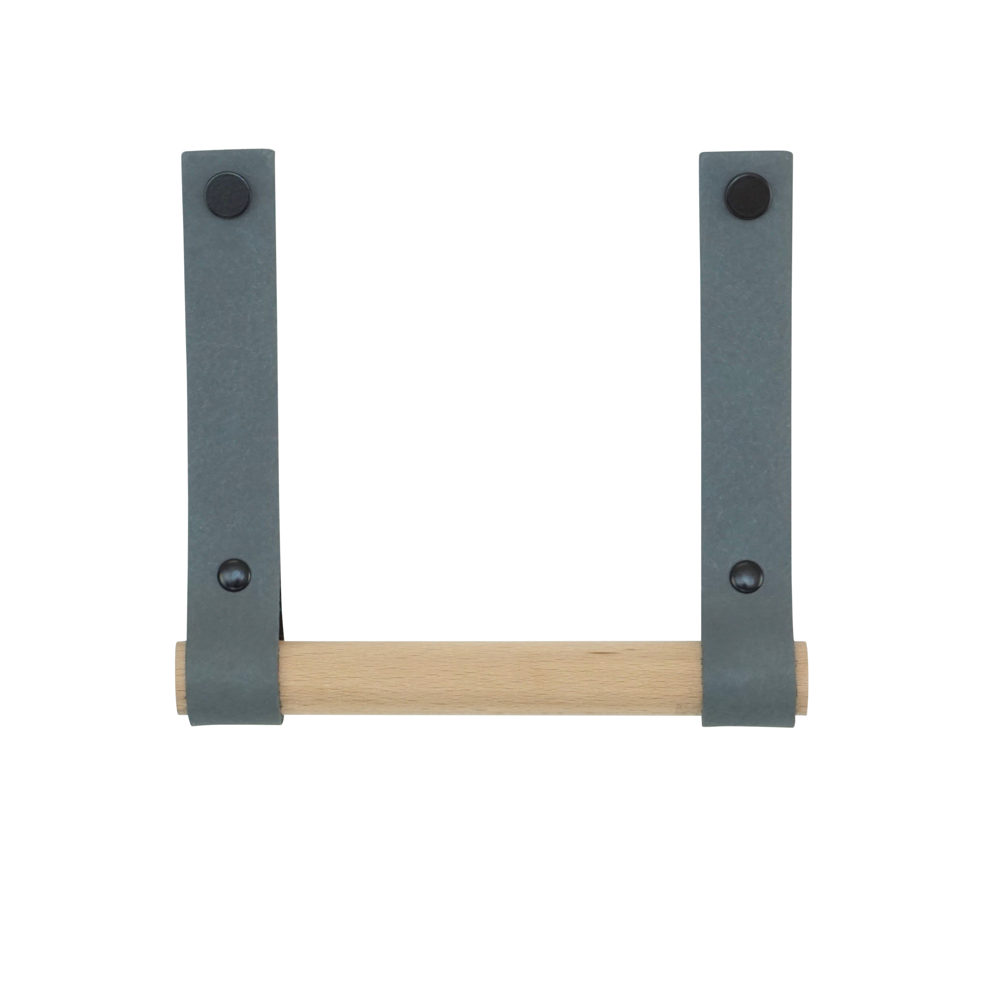 Leren toiletrolhouder (roldrager: rondhout) Donkergrijs