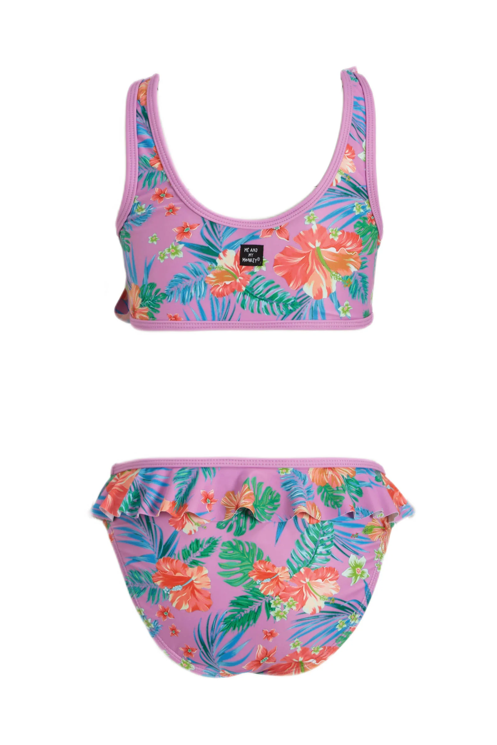 Me & My Monkey crop bikini met ruches paars/multi
