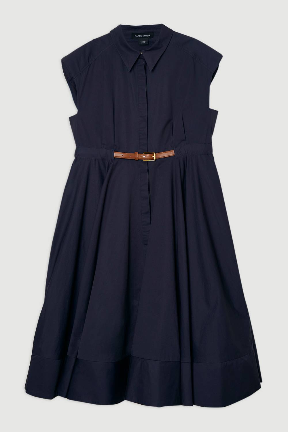 KarenMillen Robe mi-longue ajustée en coton ceinturée à col