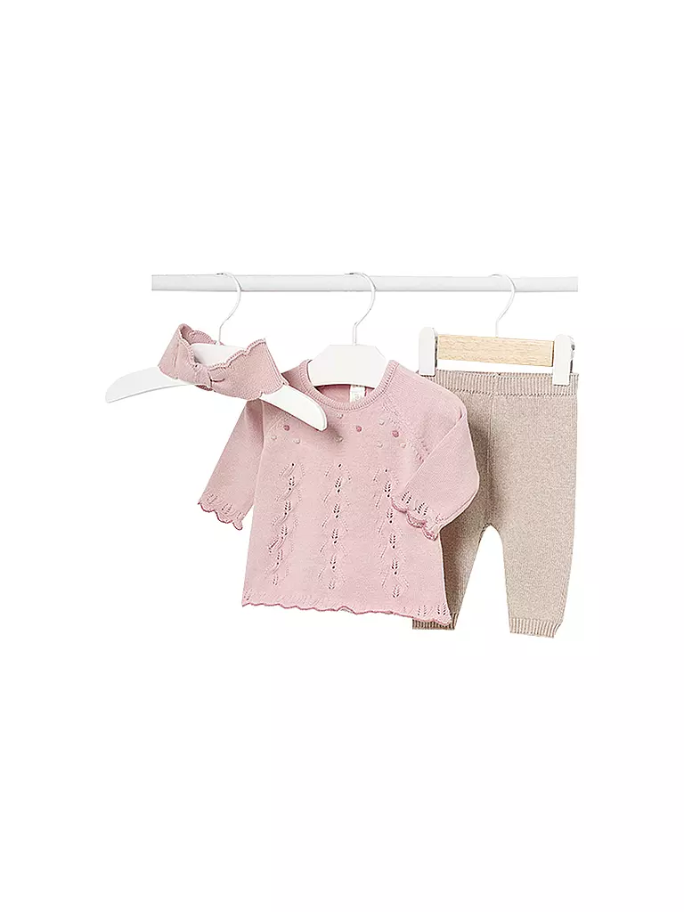 MAYORAL Baby Set Stirnband, Pullover, Hose 3-teilg  rosa