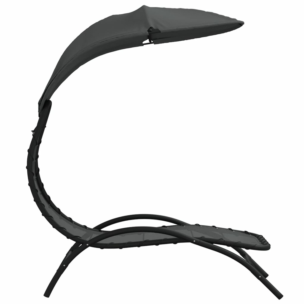 Transat chaise longue bain de soleil lit de jardin terrasse meuble d'extérieur et auvent 167 x 80 x 195 cm tissu et acier gri