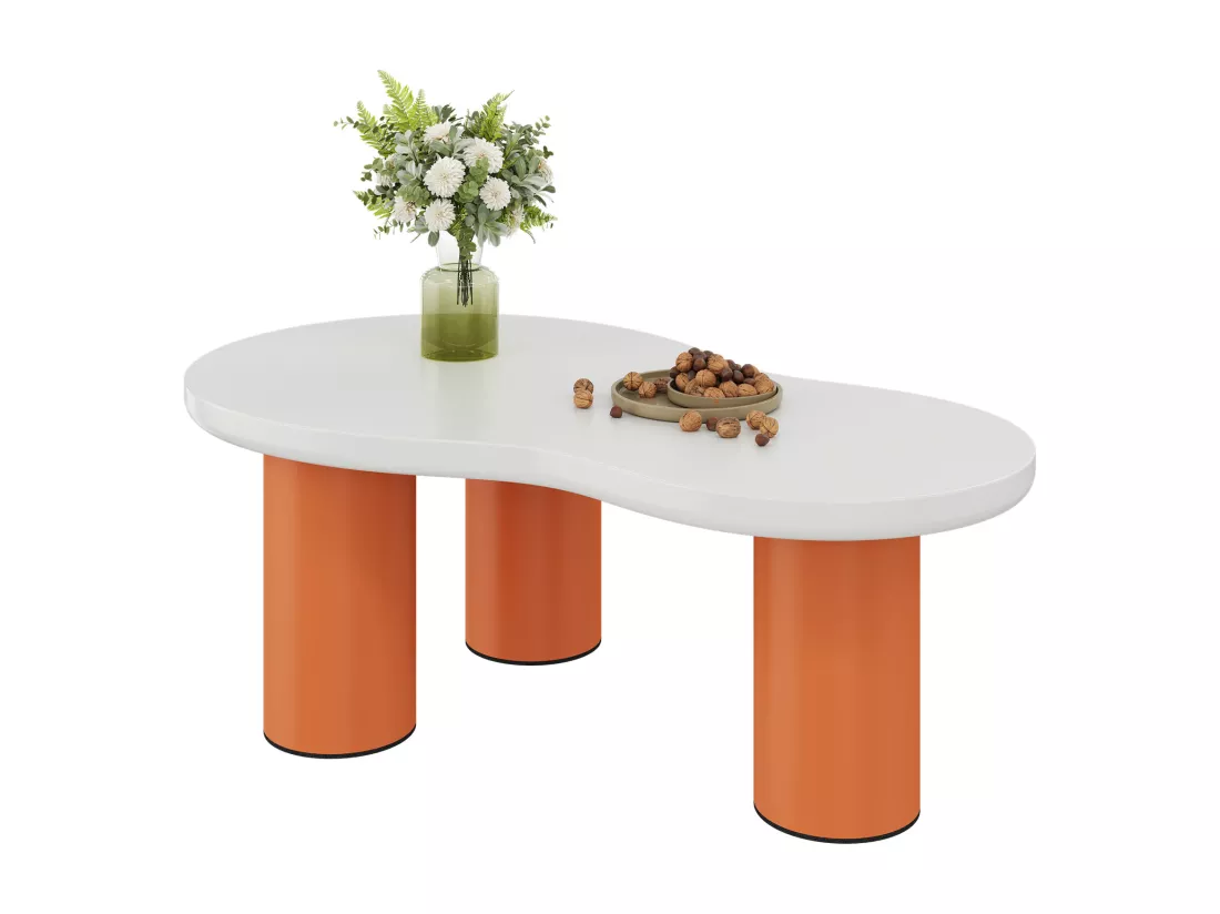 Tables basse en forme de nuage - L 99,5 x l 43-58 x H 35.5 cm - plateau en MDF peint et pieds en PVC - Blanc + orange