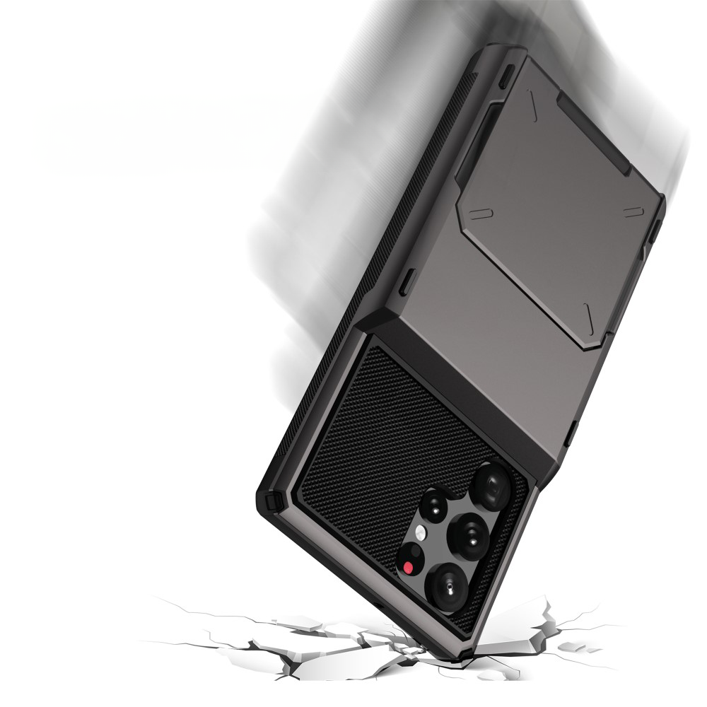 Samsung Galaxy S24 Ultra Hybrid Hardcase Hülle mit Aufschiebbarem Kartenfach - Schwarz / Grau