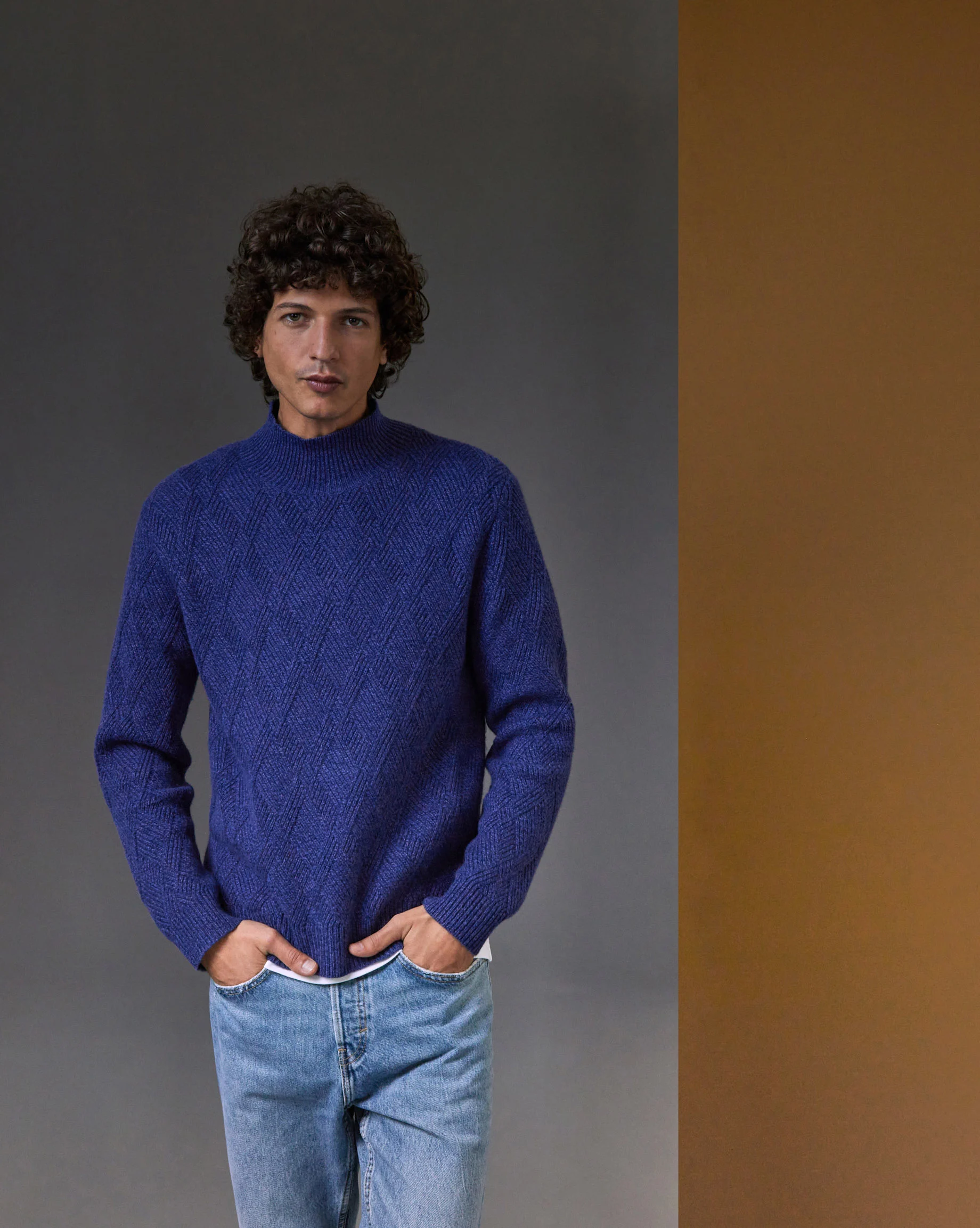 Pull col montant torsades | Bleu